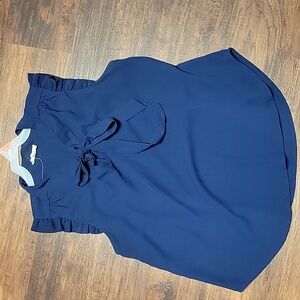 Navy Blue Ruffle Sleeve Women's Top